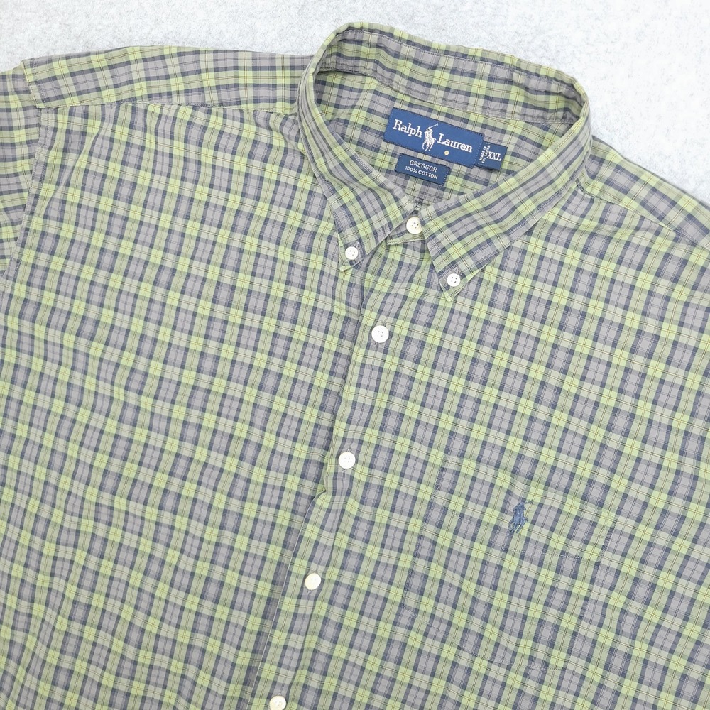 Ralph Lauren Greggor Short Sleeve Plaid Button Down Shirt Men's XXL Cotton‎